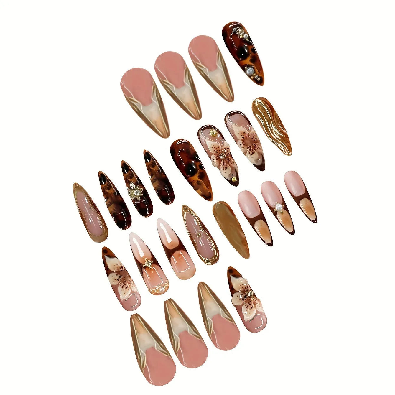Sweet floral design press-on nail armour for women in cool colour XM325