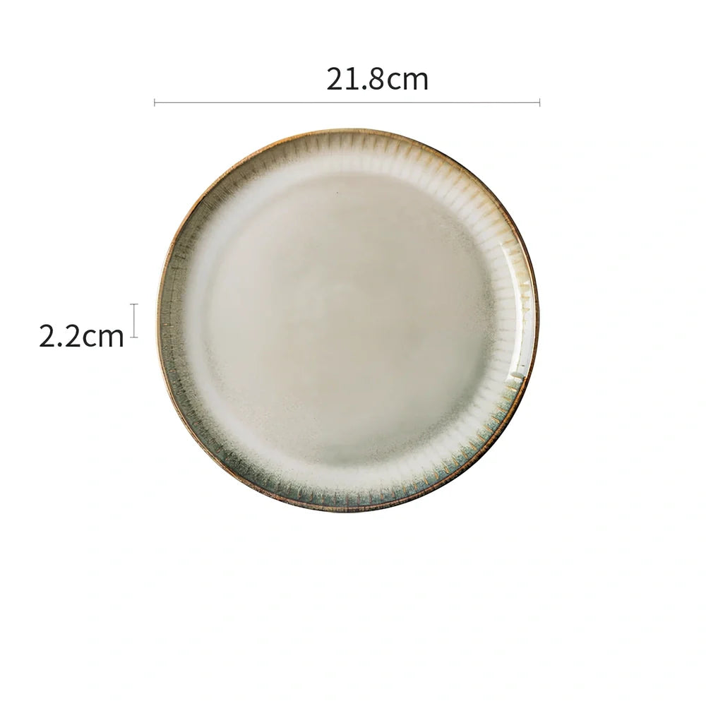 Nordic brown ceramic tableware set with four pieces including rice bowl, noodle bowl and two flat plates