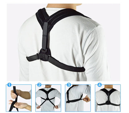 Kids wearing a black and blue posture corrector belt for clavicle and lower back support