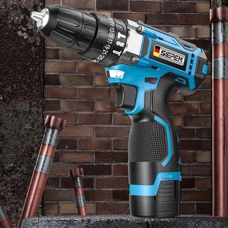 12V dual-speed impact pistol drill electric screwdriver with pistol grip design and complete accessory set