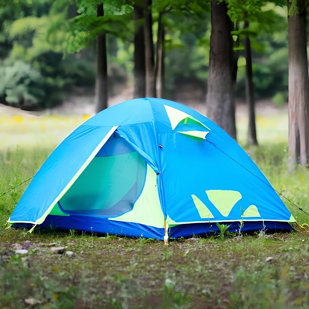 Pasture Gaodi Cold Mountain double-layer tent with aluminium poles in camping setting showing 210x140x110cm dimensions