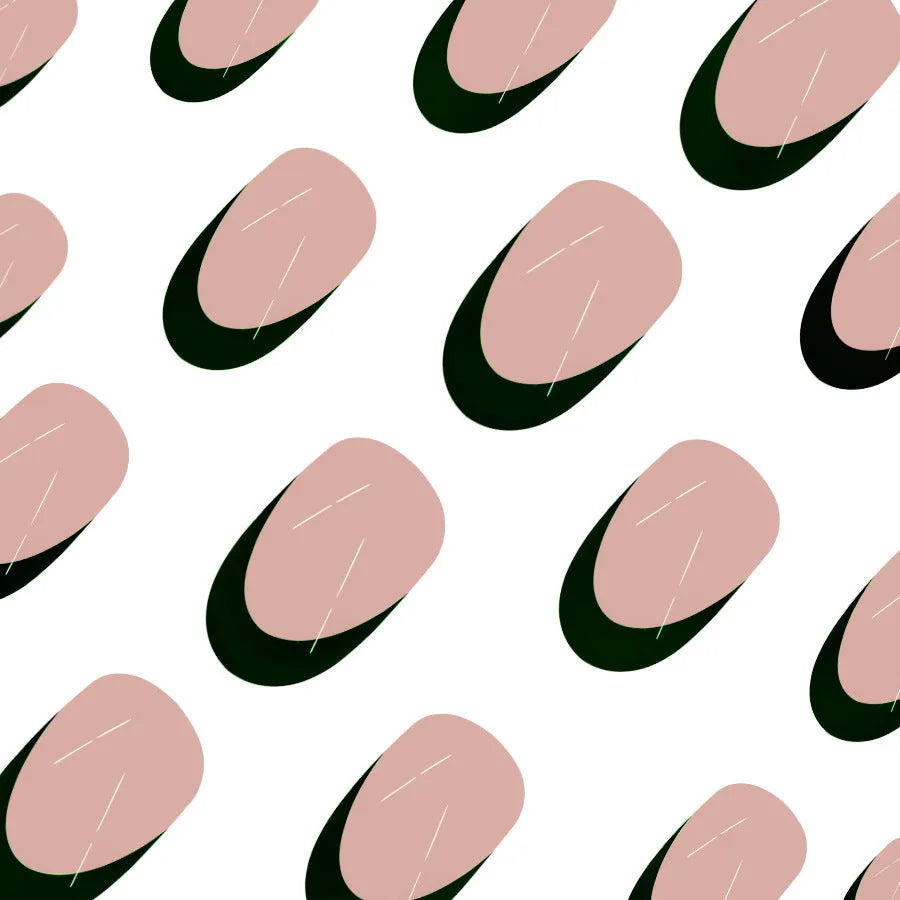 Set of 24 black French style false nails in a short almond shape laid out on a white surface.
