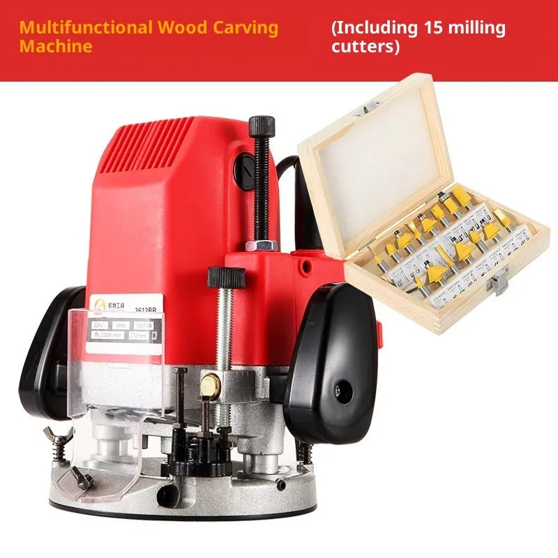 2200W handheld electric engraving machine with 12.7mm hole diameter and 15 milling cutters for wood carving and trimming.