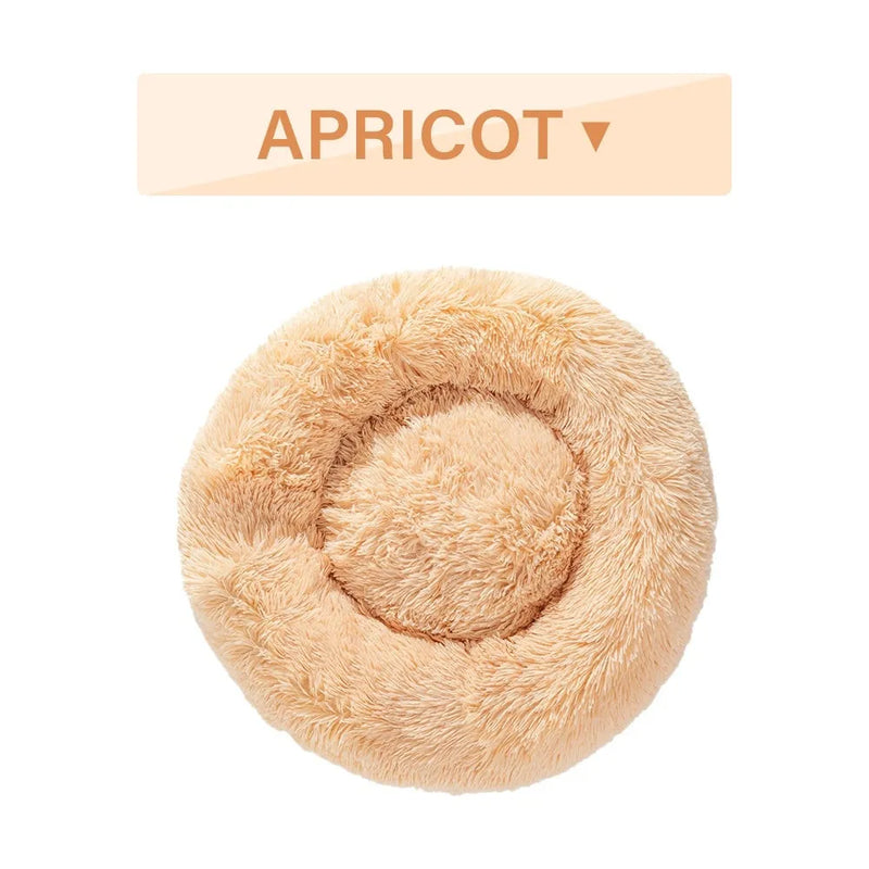 Fluffy donut dog bed XXL in luxury long plush material with 100cm diameter and a donut rim design suitable for pets up to 35kg, available in multiple colour options for calming pet sofa mats that are washable