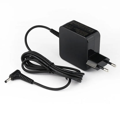 Black Hua 45W laptop adapter with DC connector showing compact 99.3×36.5×61.8mm dimensions
