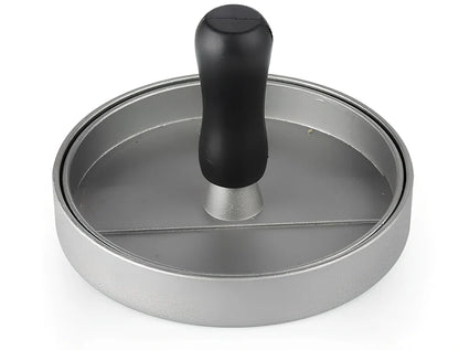 Aluminium burger press with handled plate creating 1cm thick patties on stable base