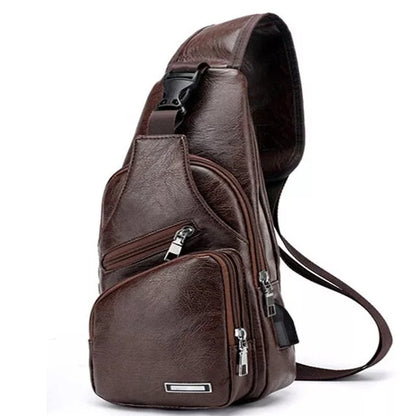 Waterproof one-shoulder messenger bag in light brown and black, featuring dual compartments