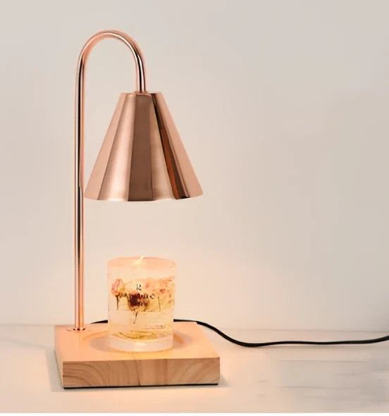 Log aromatherapy melting wax lamp measuring 37cm tall with natural wood base and white lampshade