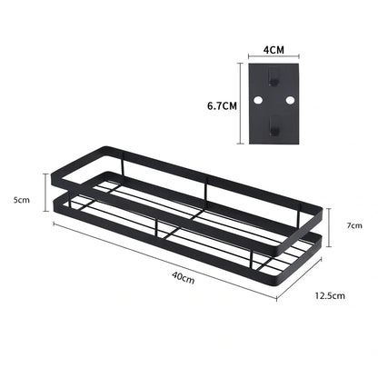 Metal kitchen wall storage shelf holding spice containers and pepper seasoning sprayers in six size options from 20cm to 50cm