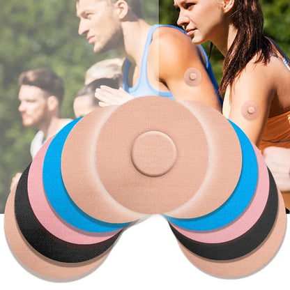 Sports anti-slip adhesive patch for sensor attachment in black, skin colour, pink, and blue options