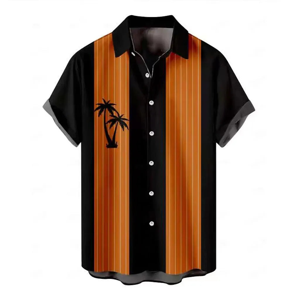 Men's short-sleeved Hawaiian shirt with 3D printed pattern, available in multiple colours and sizes including plus sizes.