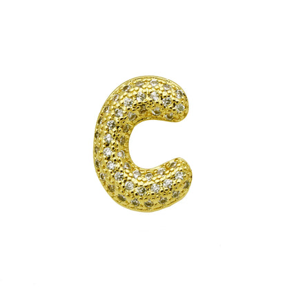 Retro style copper bracelet with English letter charm featuring micro inlaid zirconium stones in gold plating