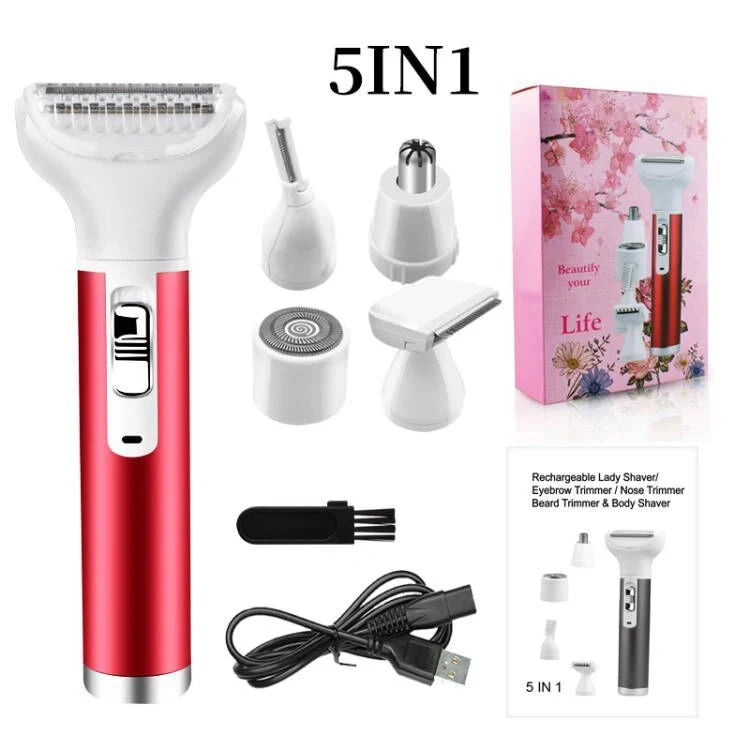 Portable electric razor for women with 5-in-1 functionality for painless hair trimming