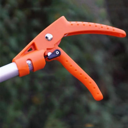 Orange aluminium pruning shears with 60cm reach and spring-loaded cutting mechanism for garden use