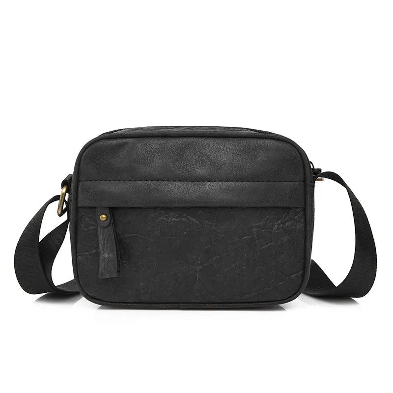 Men's crossbody bag in black, silver or brown, paper outer, polyester lining, waterproof, retro style