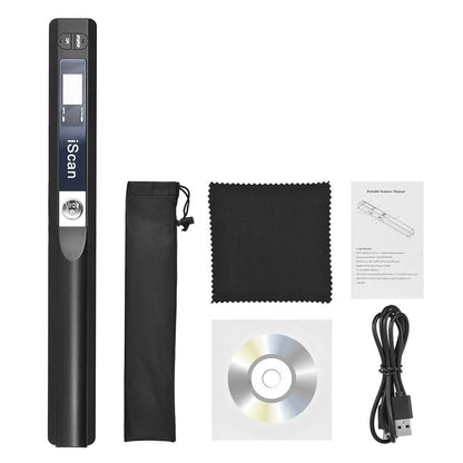 Handheld plastic barcode scanner in five colour options: black, blue, green, red, and silver.