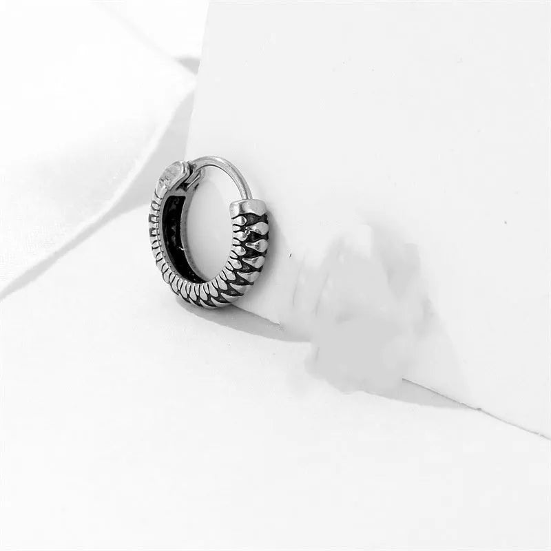 Silver geometric titanium steel earrings with stainless steel stripes and round elements