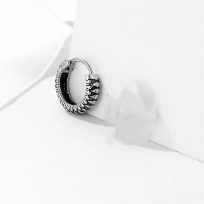 Silver geometric titanium steel earrings with stainless steel stripes and round elements