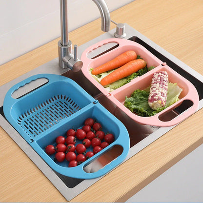 Folding drain basket for efficient fruit and vegetable cleaning with handle