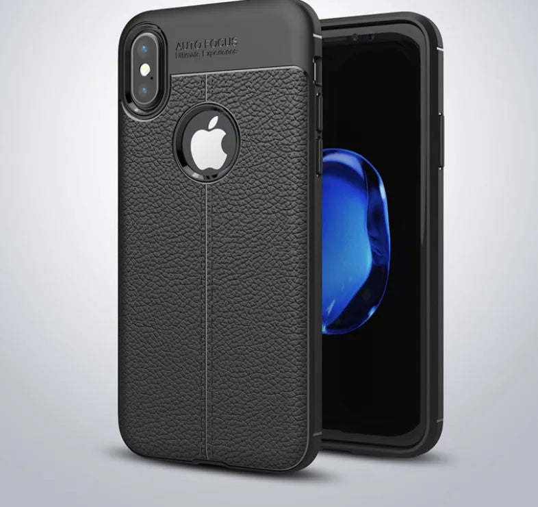 WeFor black PU leather and silicone phone case for OnePlus 6 with slim 2mm profile and screen protector.