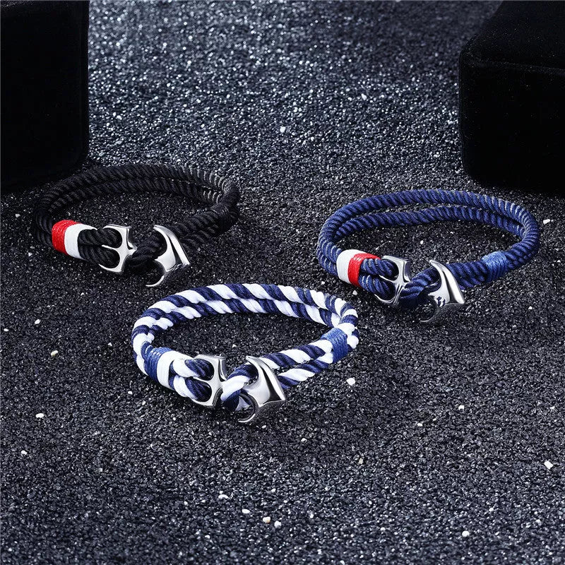 Men's nautical anchor bracelet with survival paracord rope