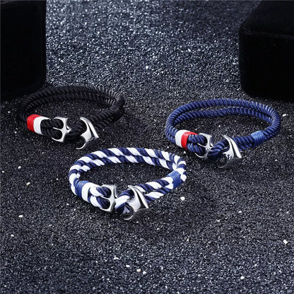 Men's nautical anchor bracelet with survival paracord rope