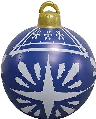Vibrant, inflatable 60cm Christmas ball decorations in various patterns and colors for indoor and outdoor holiday display