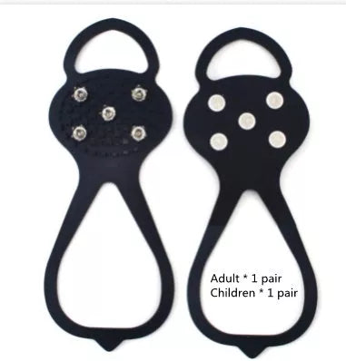 Unisex 5-toothed ice grippers for shoes, featuring durable rubber and steel teeth for superior traction on ice and snow.