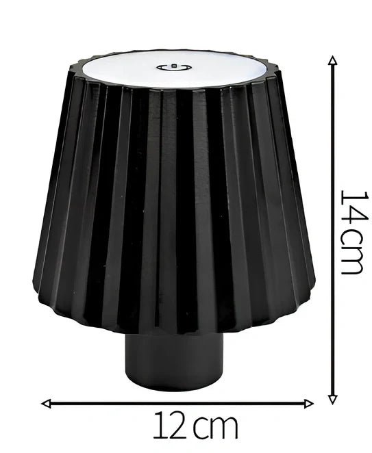 Wireless wine bottle lamp with USB charging cable in black aluminium finish showing LED illumination