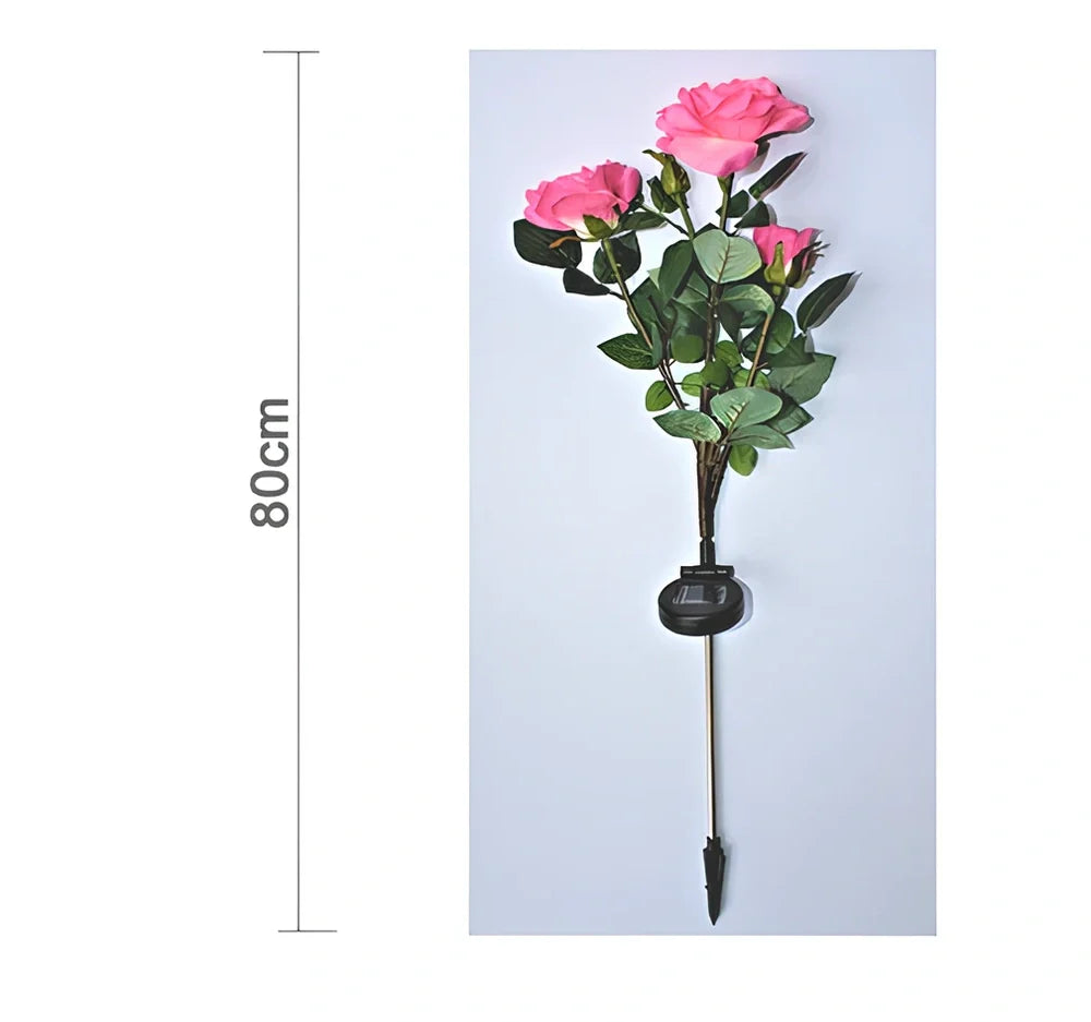 Solar rose garden lamp with white LEDs and crepe petals for pathway lighting