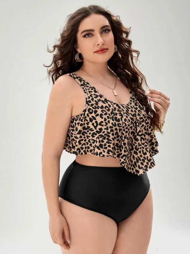Leopard print bikini swimsuit for women with chest pad, graphic color