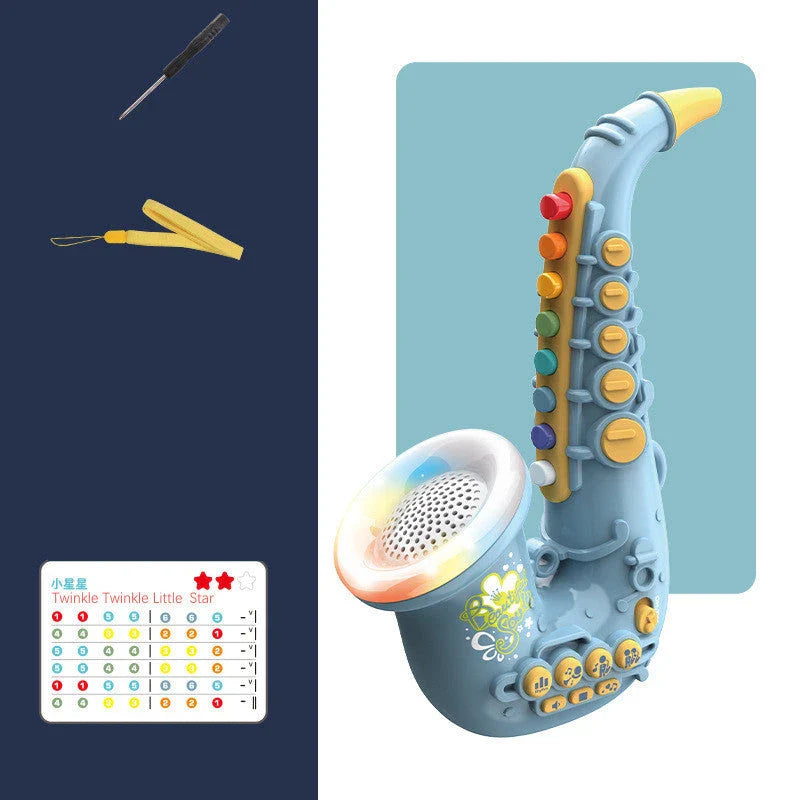 Colorful simulation musical instruments including saxophone, trumpet, and clarinet toys for early childhood education and development