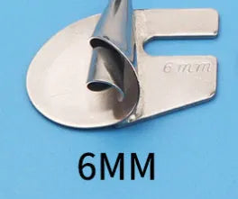 Spiral edge folder sewing hemmer with towel tube sizes from 3MM to 10MM, shown as single or set of eight