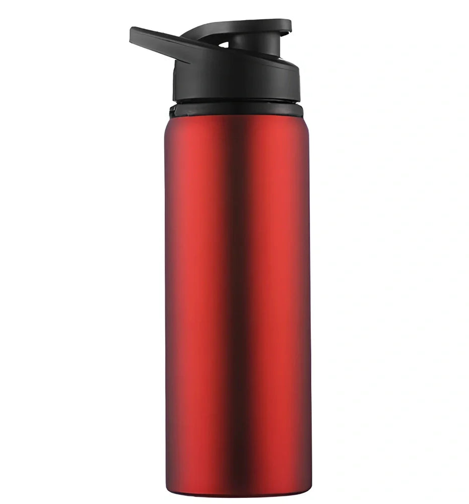 700ml stainless steel sports water bottle with red finish and black PP plastic screw-top lid
