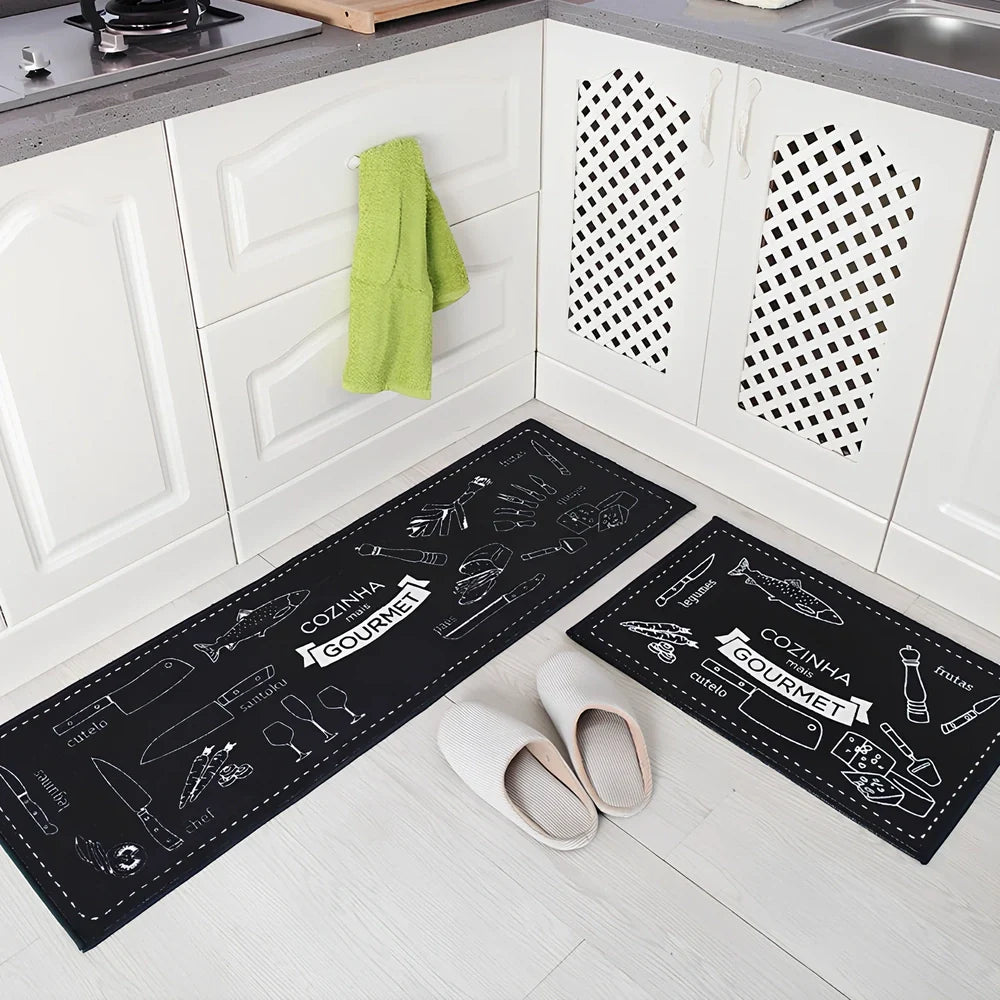 Kitchen non-slip mat with 10mm thickness showing textured surface and water-absorbent sponge lining