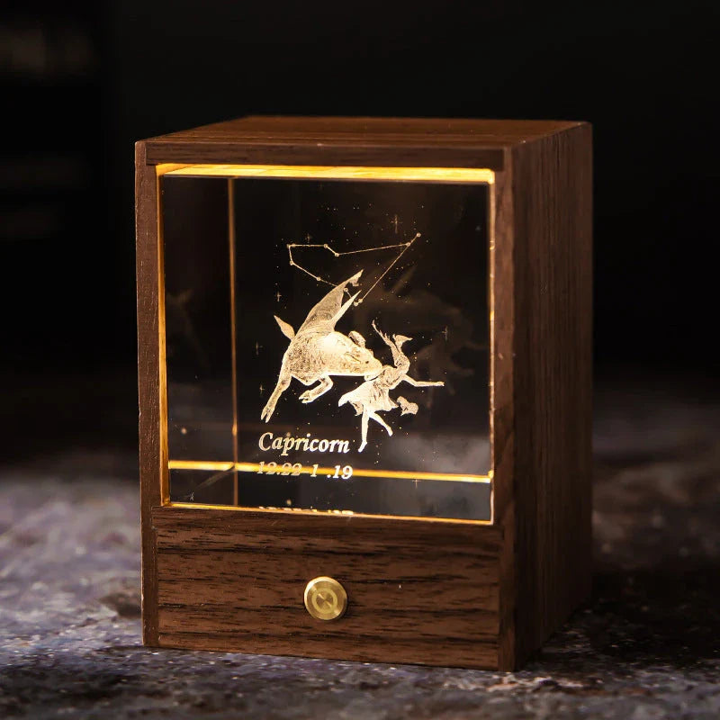 Premium crystal globe table lamp with black walnut base, projecting a mesmerizing display of stars and planets