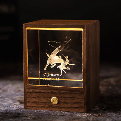 Premium crystal globe table lamp with black walnut base, projecting a mesmerizing display of stars and planets