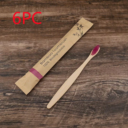 Eco-friendly flat bamboo toothbrush with kraft paper bag in assorted colors