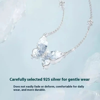 Adjustable 925 silver necklace with ice rain butterfly pendant on 41-50cm chain
