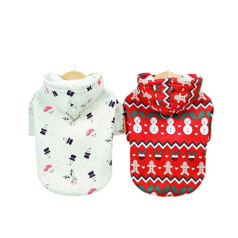 Dog Clothes Christmas Sweatshirt Pet Jumper in Beige or Red, Sizes XS to XL, Thick Milk Silk Composite Fabric, General Fit for Small Medium Large Dogs