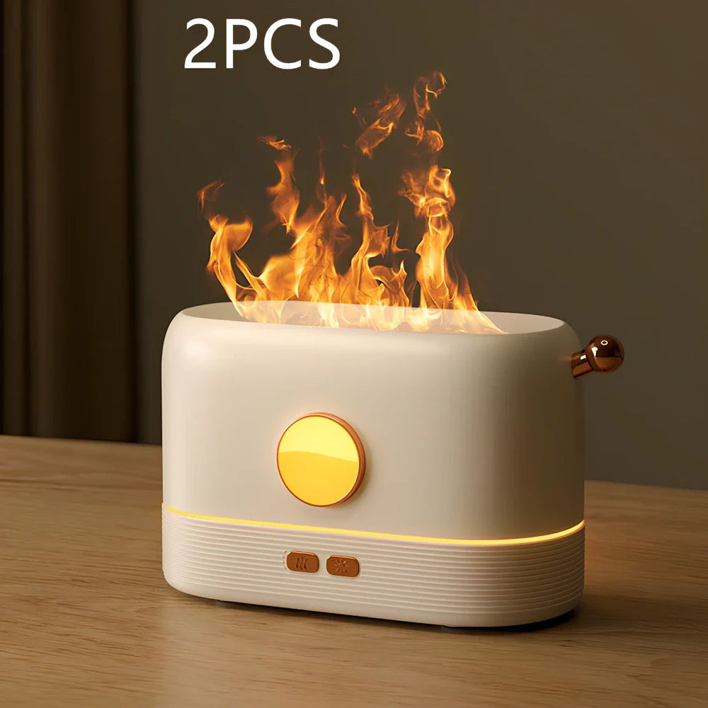 USB-powered desktop humidifier with simulation flame effect and 200ml water tank
