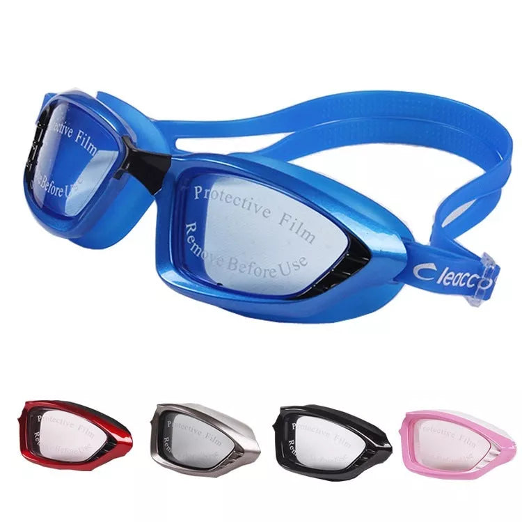 Adjustable waterproof swimming glasses with UV and fog protection in multiple colors
