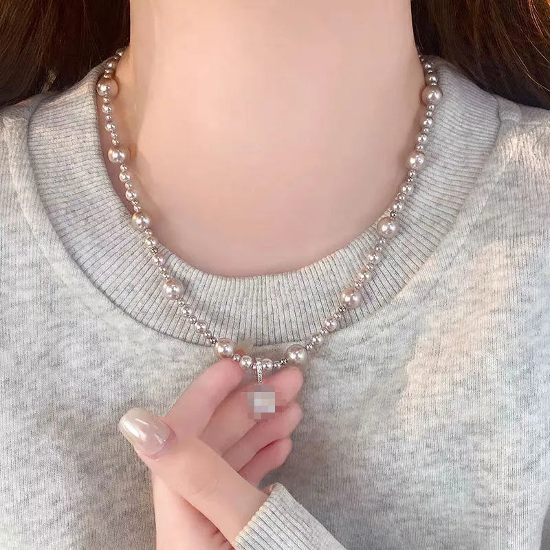 Bubble Cube Candy clavicle chain jewellery set with Imitation Pearl and zircon in white or grey