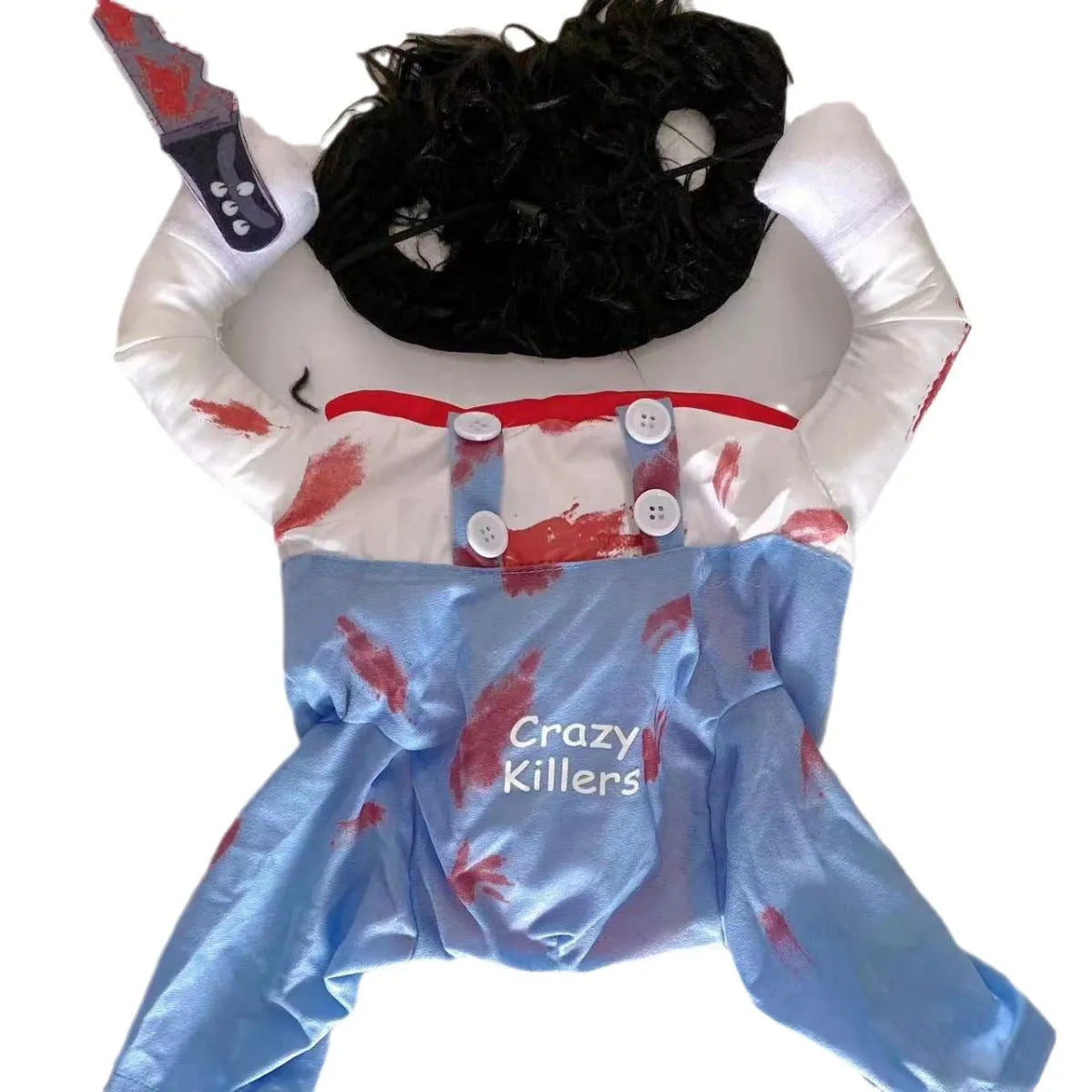 Pet costume with bloody doll design and sand carving details for cats and dogs in five sizes