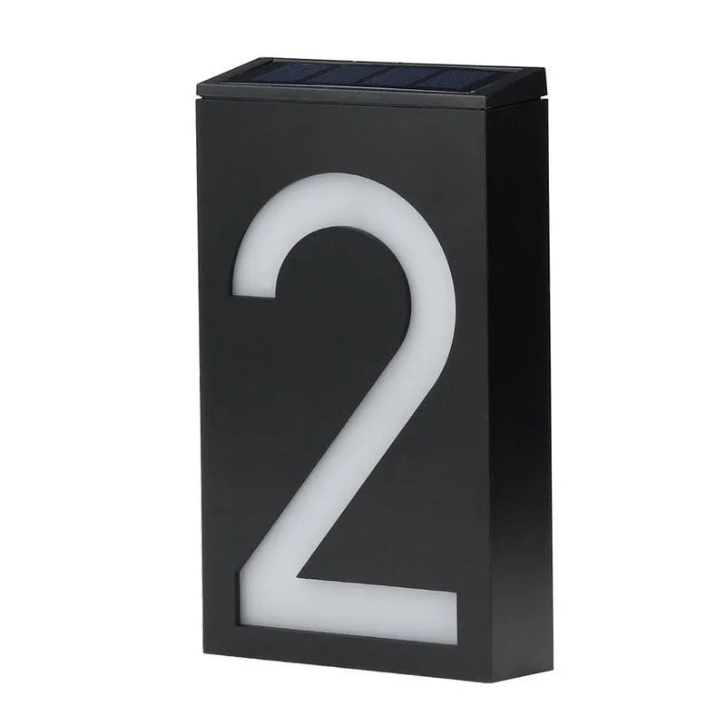 Solar-powered house number light with 6 LED illumination and concealed wall-mounting design