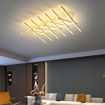 Modern ceramic ceiling light with six adjustable LED heads in black or gold finish, 50cm span