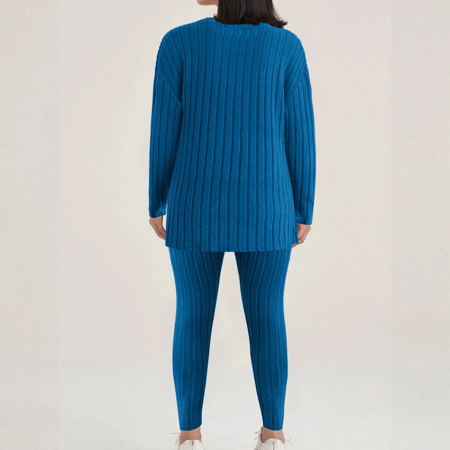 Sunken Stripe two-piece homewear set in black or blue with regular sleeves, sizes 1XL to 5XL