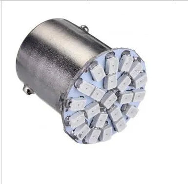 LED automotive brake light and turn signal unit with 22 bulbs for 1156/1157 sockets.
