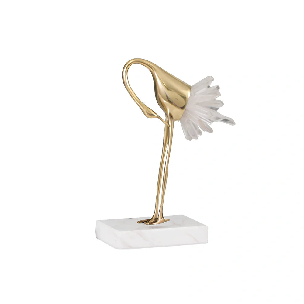 Left-facing crystal crane ornament with marble base in three size options