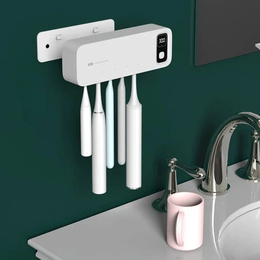 Rechargeable UV Toothbrush Sanitizer with LED Display for Wall Mounting in Bathroom